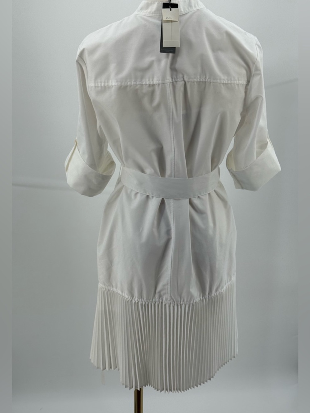 Banana Republic White Pleated Shirt Mini Dress  Button Front & Belted Waist SZ M - Picture 8 of 15